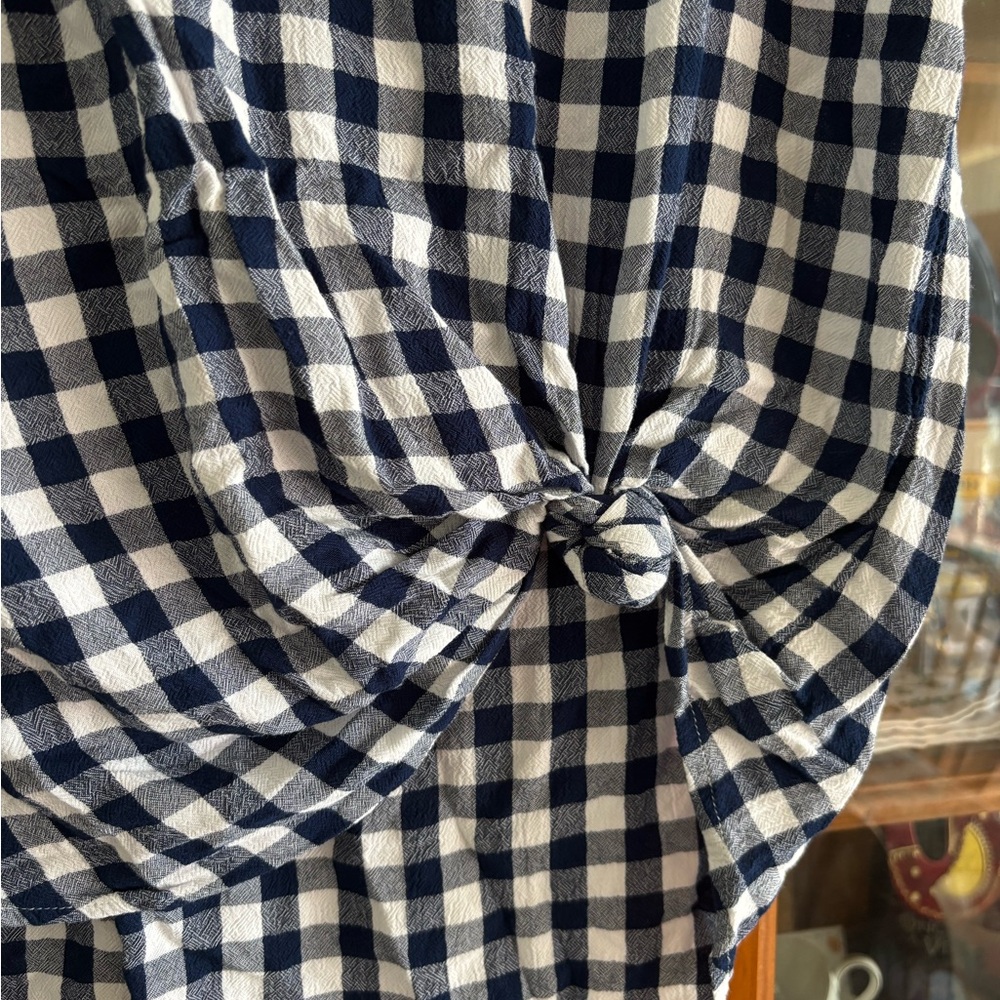 Liz Claiborne Navy and White Checkered Blouse - Picture 2 of 5